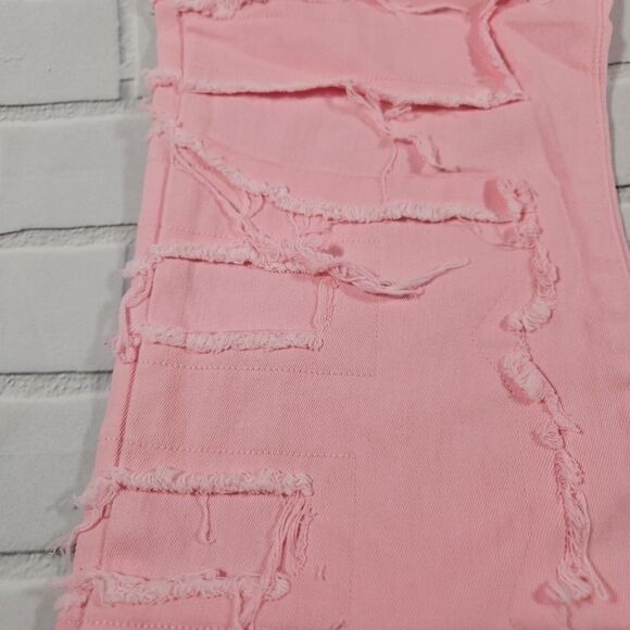 Women's Straight-leg Pants Embroidered Fashion I Stretch Patchwork Jeans Pink - Picture 5 of 12